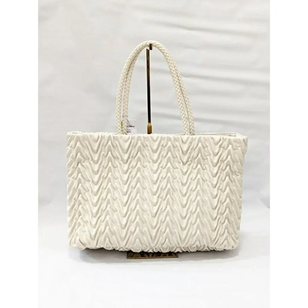 Sam Edelman Ari Women's Quilted Large Tote in Ivory Leather (MSRP $295)